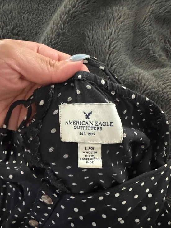 American Eagle Outfitters Black White Polka Dot Button-Front Mini Dress - Picture 4 of 4